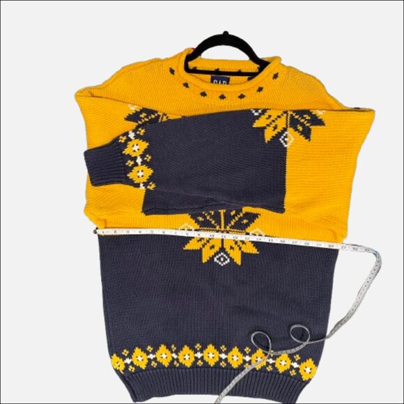 GAP Snowflake Yellow Navy Blue Sweater (US L) VTG - Picture 3 of 7